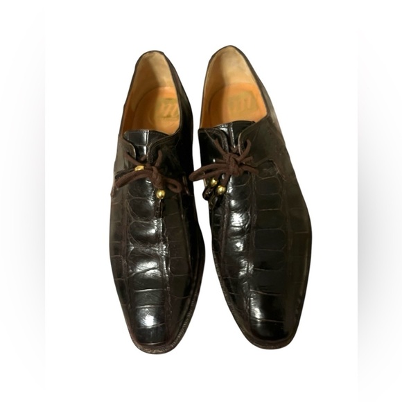 Mauri Alligator Skin Lace-Up Dark Brown Oxford Shoes US 9 Handmade Italy main image 14
